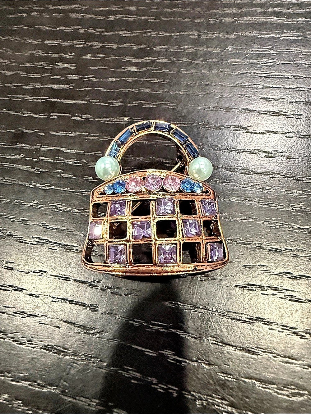 Jeweled Handbag Brooch in Pink & Purple Like New